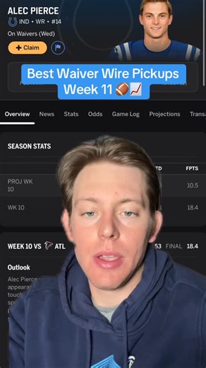 Best Waiver Wire Pickups Week 10, do you guys agree? #fantasyfootball #waiverwire #waiverwirepickups #fantasyfootballtips #fantasyfootballadvice #nfl #jalencoker #panthersnation #panthers #football #alecpierce #coltsnation #colts #lutherburden #bearsnation #bears #fyp | Brandon Deutsch