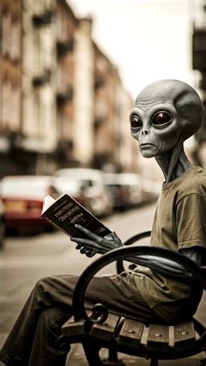 # alien reading a book