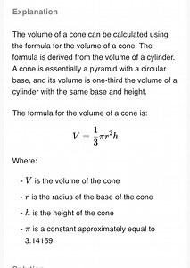 Explanation of the Volume of a ConeThe volume of a cone can b... | Filo