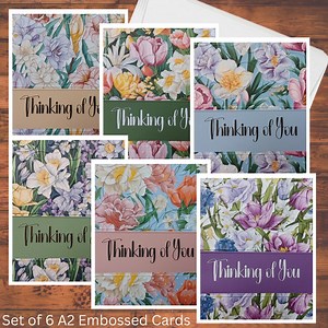 Embossed Floral Thinking of You Cards - Handmade Set of 6 A2 With Envelopes - Etsy