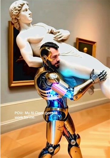 Now we’re talking. My AI clone doing all the work. #workfromhome #aiclone #cyborg #cyberpunkaesthetic #artistsoftiktok