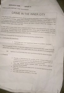 RESEARCH TASKGRADE 12URRICULUM CONTENT Inner city problemsC... | Filo