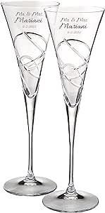 Lenox Bridal Personalized Adorn Wedding Champagne Flutes, Set of 2 Custom Engraved Crystal Champagne Toasting Glasses for Bride and Groom, Wedding, Anniversary, and More, 835161