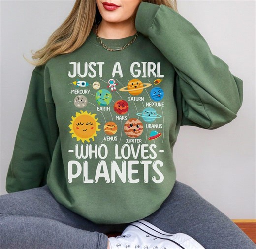 Just a Girl Who Loves Planets Shirt, Cartoon Space Astronomy Tee for Science Lovers, STEM Empowerment Apparel for Girls - Etsy