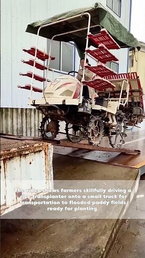 Rice Farming Efficiency: Farmers Loading Transplanter onto Truck for Field Work