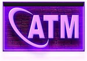 190004 OPEN ATM Automated Teller Machine Service Here Decor Display LED Light Neon Sign (12" X 8", Purple)