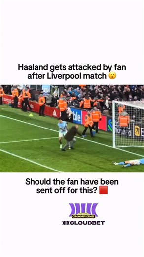 Football Legacy FC on Instagram: "Haaland just got knocked out by a fan following Manchester City’s dramatic 2-1 victory over Liverpool, an incident that has raised serious questions about security protocols at Premier League stadiums and whether players are adequately protected from pitch invaders. The attack happened as Haaland was making his way off the pitch after the final whistle, with the fan somehow breaching security barriers and landing punches on the Norwegian striker before being tac