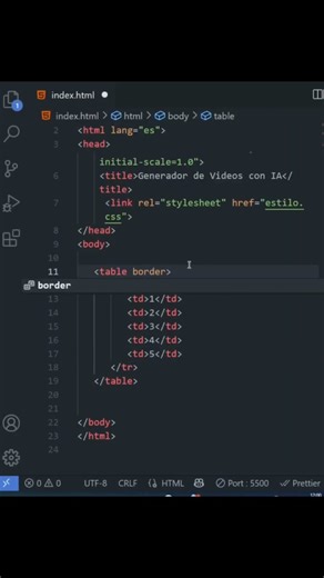 ajouter du bordure sur ton tableau #html #htmlcss #programmation #coding #débutant #programming