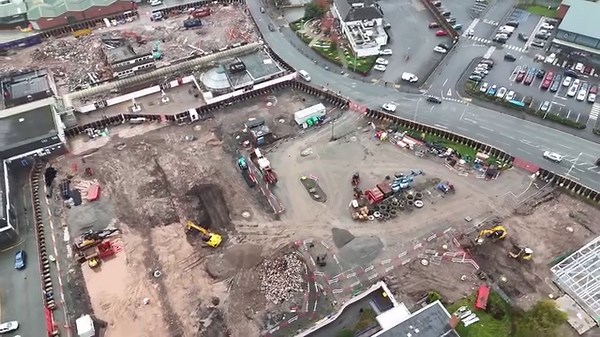 The latest drone footage of the Winsford town centre regeneration shows the development taking shape with the continued demolition of Fountain Court and the building of the new Costa Coffee. More about the project and latest updates ➡️ http://cwac.co/Kh9xX | Cheshire West and Chester Council