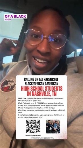 Dr. Raquel Martin-Psychologist on Instagram: "If you are the parent of a Black high school student in Nashville, Tennessee, and you would like to have your high school student participate in the study comment ‘Identity’ to be sent the link"