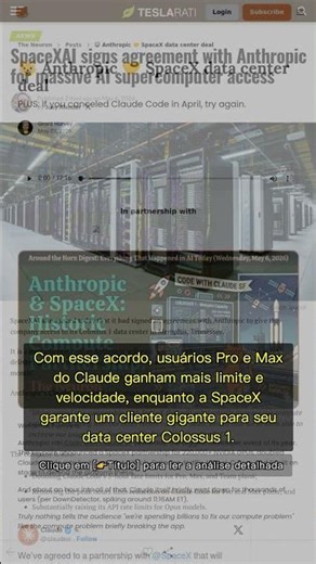 🧐👉 SpaceX turbina Claude: 220 mil GPUs liberadas para Anthropic e IA explode #QixNewsAI