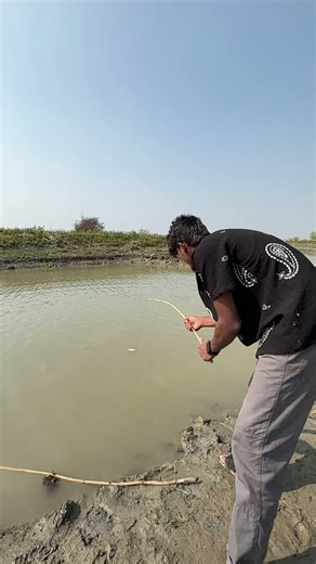 Hook cast big fishing rod in the river #amazing #fishing #village life age