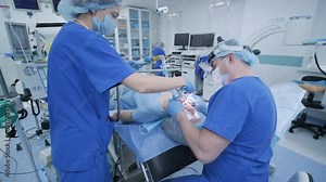 The anesthesiologist with assistant prepares female patient for surgery, puts patient into anesthesia, regulates oxygen mask, endotracheal tube. Surgery. Anesthesia Stock Video