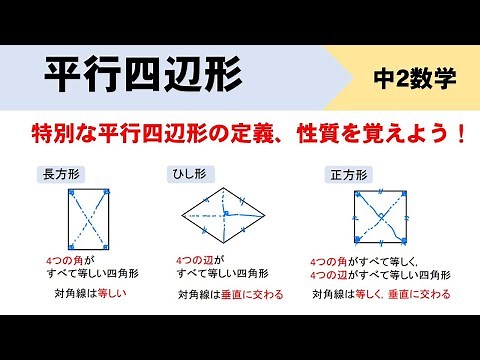 [Junior High School 2nd Year] Learn the definitions and characteristics of special parallelograms...