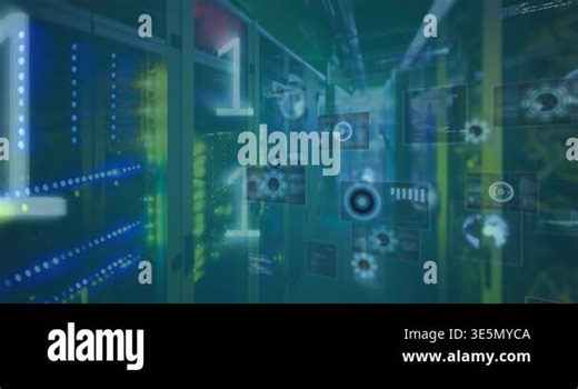 Animation of data processing and binary coding against computer server room. Computer interface and business data technology concept Stock Video Footage - Alamy