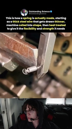 This is how a spring is actually made, starting as a thick steel wire that gets drawn thinner