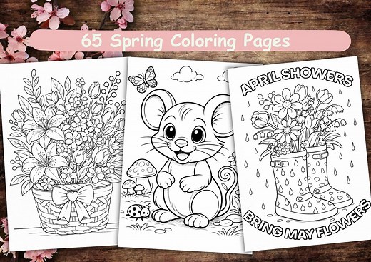 65 Spring Coloring Pages for Kids Printable Coloring Book Instant Download - Etsy