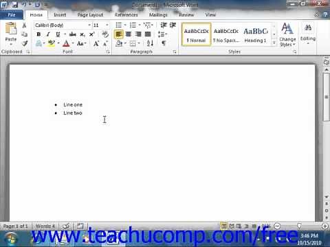 Word 2010 Tutorial Applying Bullets and Numbering Microsoft Training Lesson 15.1