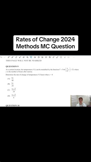 2024 Methods Question 9! Rates of Change Problem! #mathtok #exam #mathsmethods #externalexam