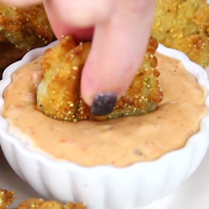 Skip the appetizer menu and make these even better at home! FULL recipe here: https://www.melissassouthernstylekitchen.com/fried-pickles-with-a-creole-dipping-sauce/ | Melissa's Southern Style Kitchen
