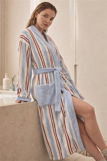 Vintage Striped Cotton Terry Robe – Plush Spa Bathrobe - Etsy