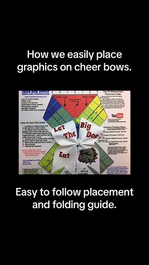 Cheer bow graphic placement guide. Make easy and uniform cheer bows. #cheerleading #cheerbows #cheerbowtutorial #cheerbowmaker #cheerbowsupply