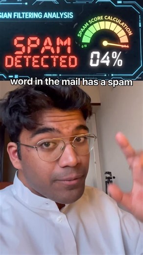 Shreyas patro on Instagram: "Comment “PDF” and follow @shreyas.builds for more ! Gmail isn’t “blocking spam.” It’s predicting it — using Bayesian math powerful enough to calculate the probability that an email is trash before you even see it. Every word gets scored. Every pattern gets learned. Every click on “mark as spam” updates the model. This is why your inbox feels clean… and why scammers almost never reach you"