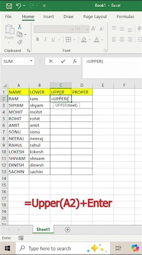 Excel ke 3 Powerful Text Functions 😱 | UPPER LOWER PROPER #excel #excelshorts #LOWERFunction