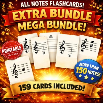 Treble Clef Notes Flashcards MEGA Bundle | A2-C7 | Whole, Half, Quarter, Eighth
