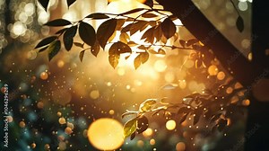 Sunlight filters through the leaves of a tree, creating a magical bokeh effect