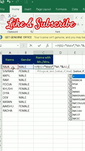 Mr Mrs Lagane ka Formula in #Excel#ExcelIFFormula#ExcelTips#ExcelTricks#LearnExcel#ExcelShorts