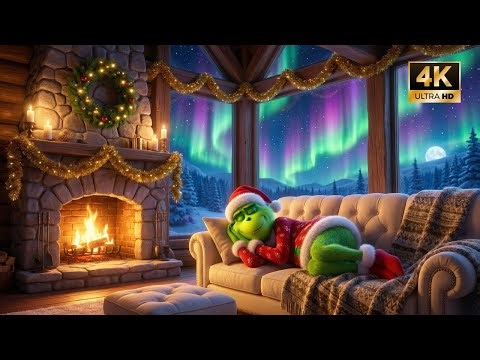 Snowy Fireplace ASMR 4K ❄️🔥 Grinch Cozy Ambience | Soft Music + Warm Fire Glow Sleep Aid