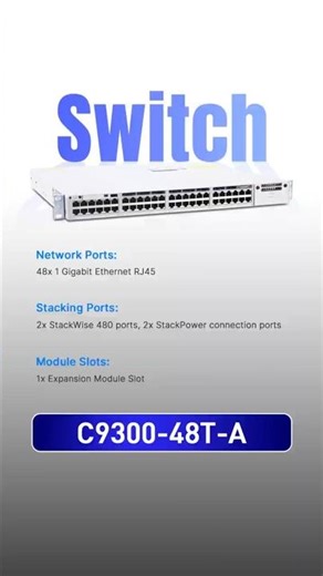 C9300-48T-A, Cisco Catalyst 9300 Switch, 48x1G RJ45 / Data Only / Modular Uplink #cisco #switch
