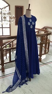 8.6K views · 58 reactions | #Newoutfitaltert Grab this gorgeousnesses!! Navy blue gown with silver detailing and pure banaras chiffon silver zari dupatta. All sizes available. For pricing WhatsApp 9121017226 Email varunigopen@gmail.com | Varuni Gopen Collections | Facebook