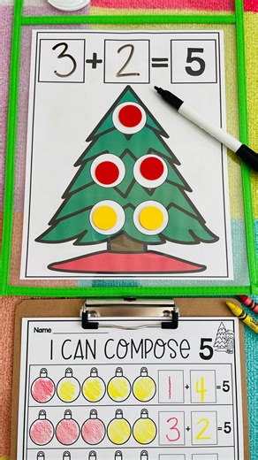 Kindergarten • Math on Instagram: "I Can Compose 5 (and 10 option) on a Christmas Tree 🎄 For the 🔗 comment: COMPOSE #kindergarten #maths #firstgrade"
