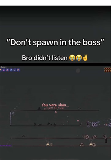 WE’RE BACK! Full video is out on YouTube… watch us do a full blown BOSS RUSH. Classic. We famed some spawners and got to work. It’s a pretty good episode I’d check it out 🥹🤝 For some reason Nick just kept spawning in the boss even when we weren’t ready. He just wanted to run the gauntlet😭😭😭✌️ #terraria #gaming #fyp #boss #fail