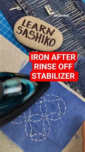 SASHIKO | Iron after rinsing water soluble stabilizer. #sashiko #beginnersewing