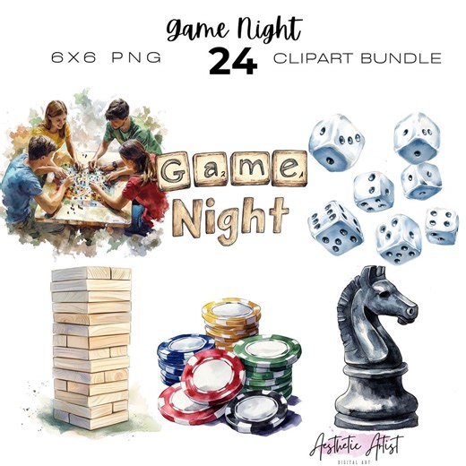 Watercolour Game Night Clipart, Board Games, Playing Cards Png Instant Download, Family Game Night - Etsy