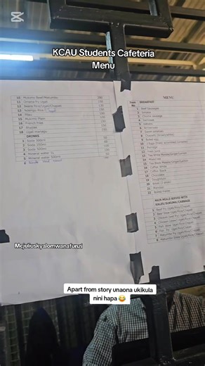KCAU students Cafeteria Menu. #juliuskyalomwanafunzi #mcjuliuskyalomwanafunzi #karibukcauniversity #kcauniversity #kyalomwanafunzi