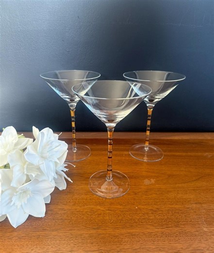 Set of 3 Art Deco Martini Glasses, Retro, MCM Barware - Etsy