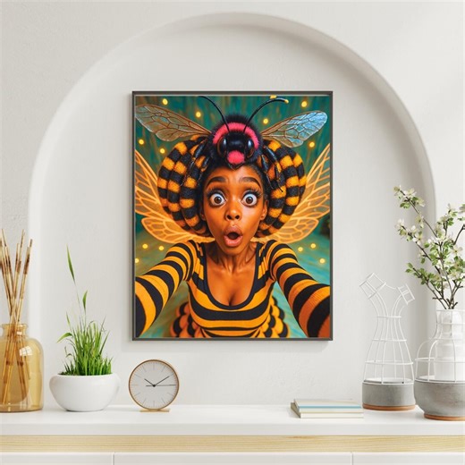 Afro Whimsical Wall Art – Black Woman Bee Costume Portrait - Etsy