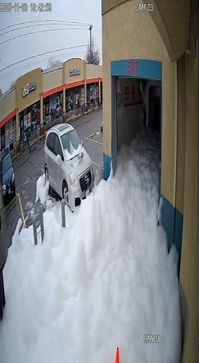 Car wash foam explosion covers entire lot