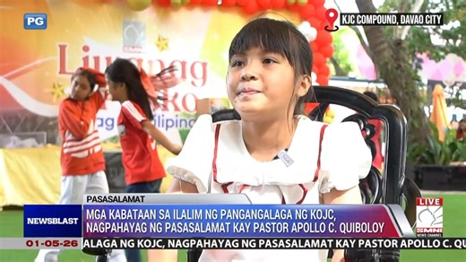 ‘Di man pisikal na naroroon, naging sentro pa rin ng kagalakan at pasasalamat si Pastor Quiboloy sa idinaos na engrandeng New Year’s Party para sa mga kabataang nasa ilalim ng Gift of Education Program sa KOJC Compound. | via Jean Domingo | Newsblast