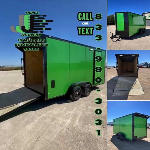  Ready to Roll? Your Next Trailer Awaits! Looking for a durable enclosed trailer or custom vinyl wrap? We’ve got what you need—built tough, styled sharp, and ready to work.  Limited-time offer: Call (833)-990-3031 and mention this post for exclusive pricing!  Located in Seminole, TX  Financing available through Synchrony & Sheffield #TripleJTrailers #EnclosedTrailers #VinylWraps #SeminoleTX #CustomDecals #CallNow #TrailerDeals | Triple J Trailers | Facebook