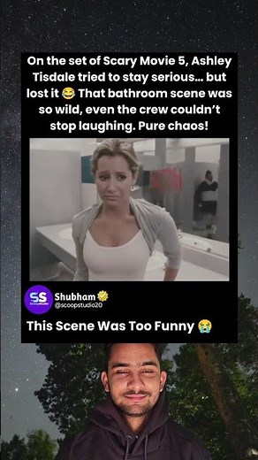 On the set of Scary Movie 5, Ashley Tisdale tried to stay serious… but lost it 😂 That bathroom scene