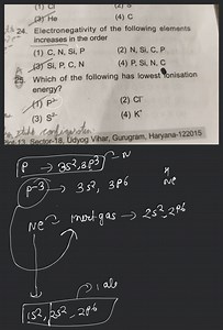 (1) (3) He (4) C Electronegativity of the following elements in... | Filo
