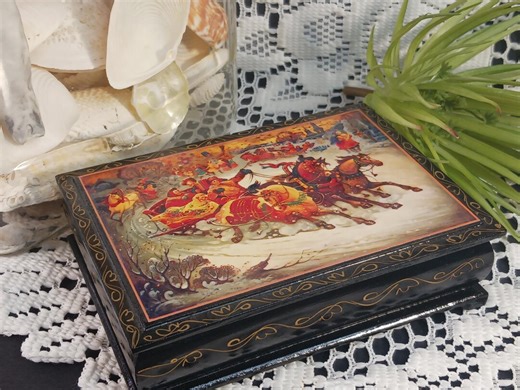Vintage Fedoskino Lacquer Box – Russian Sleigh Ride Trinket Box - Etsy