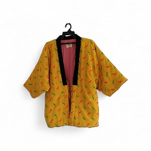 Vintage Japanese Hanten Jacket - Mustard Yellow Dot Print - Reversible Pink Lining - Short Robe - Etsy