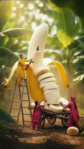 Miniature makoy fruit tiny Panjabi women make giant fruit shake I hyper-realisttic art