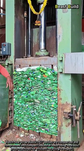 Incredible Power of Hydraulic PET Bottle Baler #worker #recycling #machinery #technology #waste
